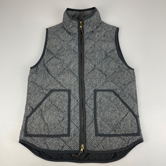 J Crew Women's Size S Full Zip Puffer Down Vest Herringbone Print *Read Desc - Picture 1 of 6
